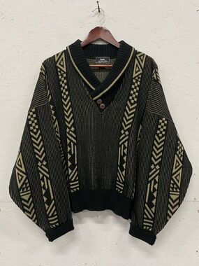 Vintage 1980s Sears “The Men’s Store” Knit Geometric Patterned Sweater, Size 46